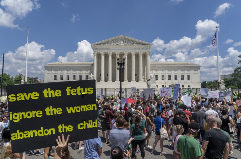 Abortion-rights protesters demonstrate outside the Supreme Court in Washington on Saturday.