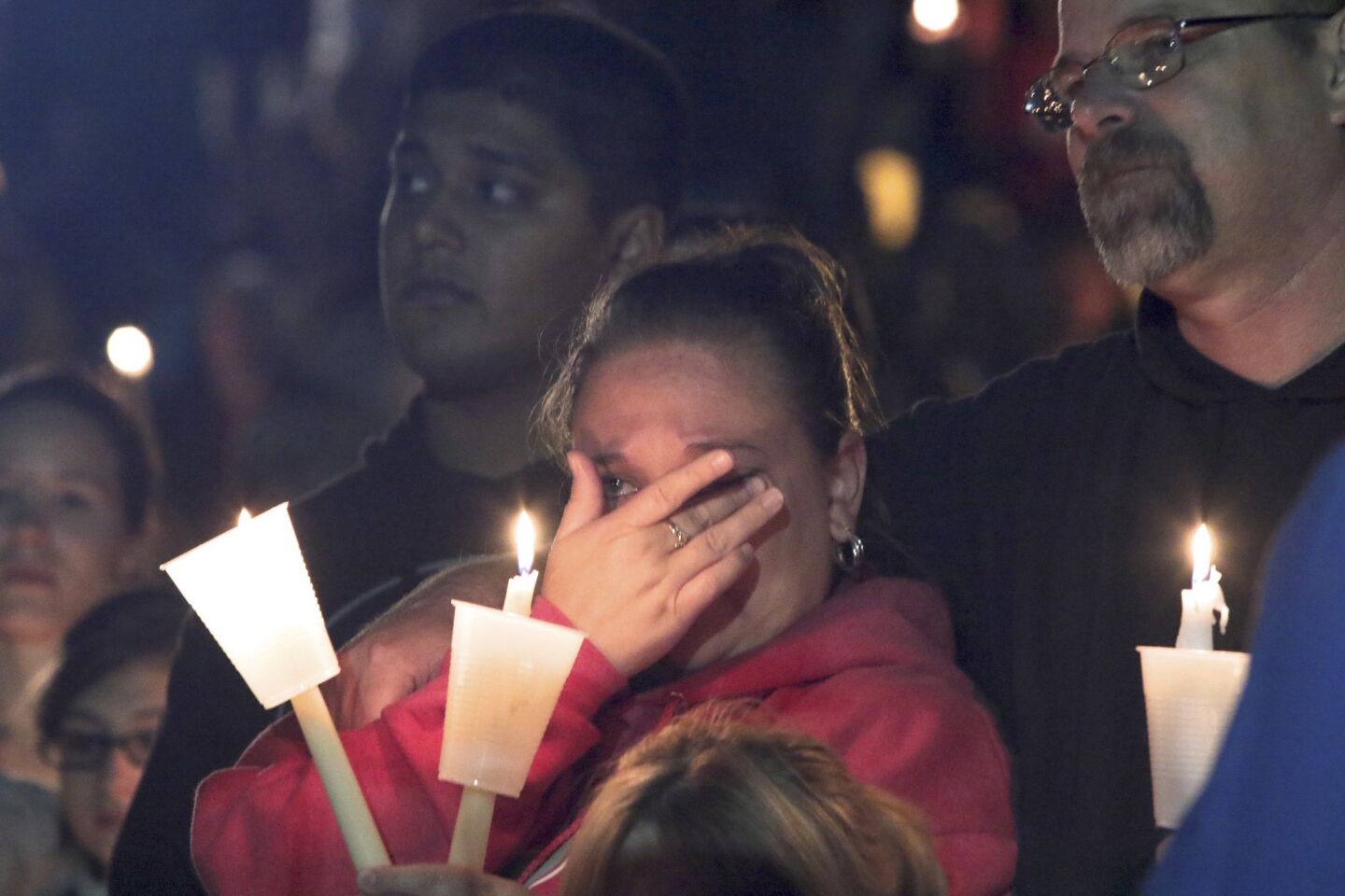 Residents of Roseburg, Ore., gather at an Oct. 1 candlelight vigil for the victims of the shooting at Umpqua Community College earlier in the day.