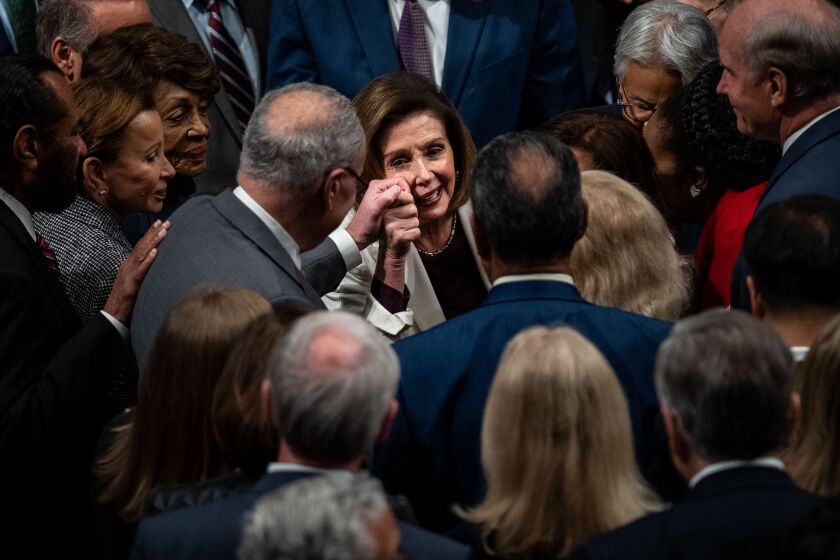  Speaker of the House Nancy Pelosi after her address Monday.