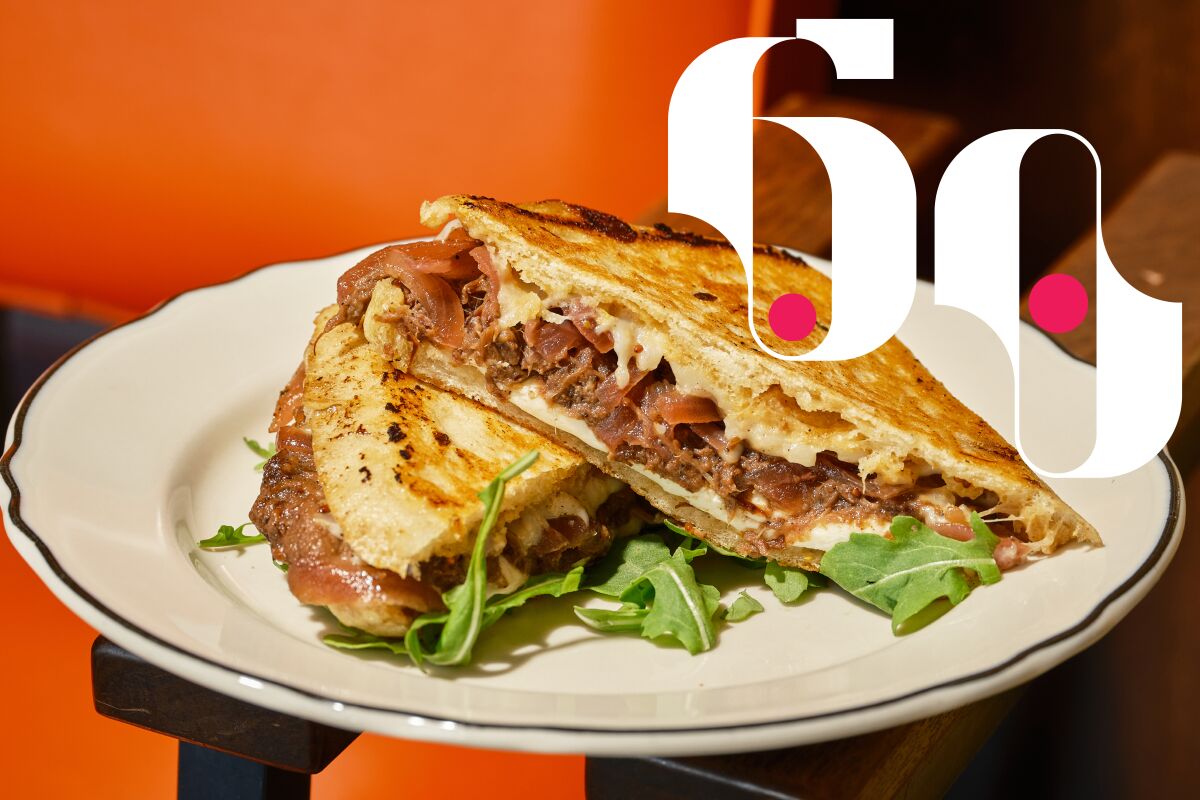 LOS ANGELES , CA - OCTOBER 5: The oxtail grilled cheese at Post & Beam on Wednesday, Oct. 5, 2022 in Los Angeles, CA. (Shelby Moore / For The Times)
