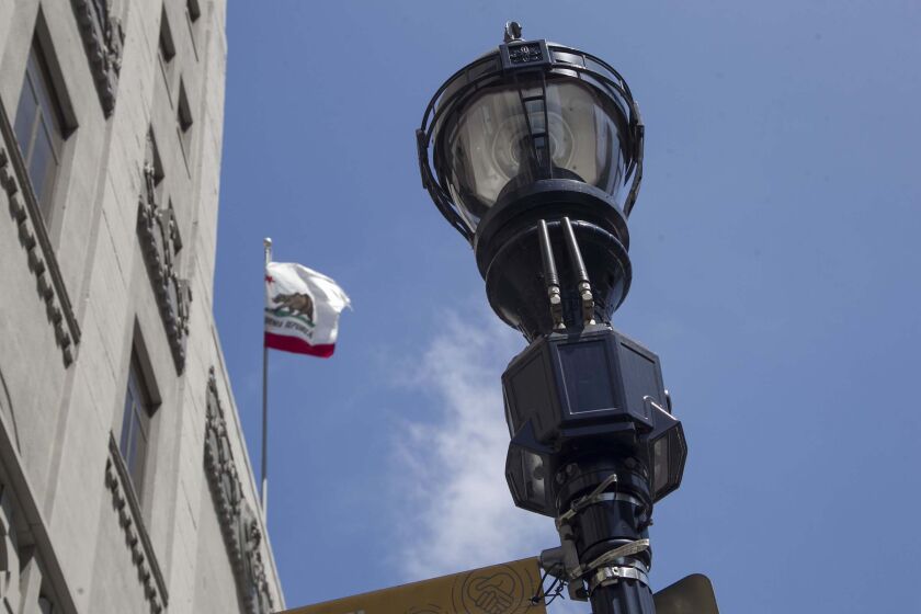 The City of San Diego has already installed thousands of "Smart Street Lamps" that include an array of sensors including video and audio that is used by law enforcement and other city entities. On Friday August 2, 2019, these street lamp style lights were photographed downtown. The module below the traditional light on top houses the cameras, antennas and other instruments.