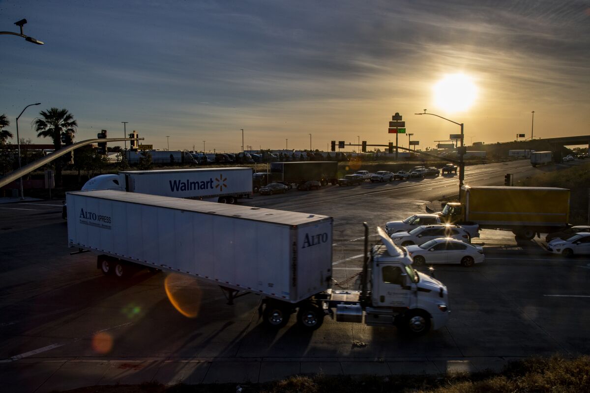 Truck traffic near warehouses in Jurupa Valley