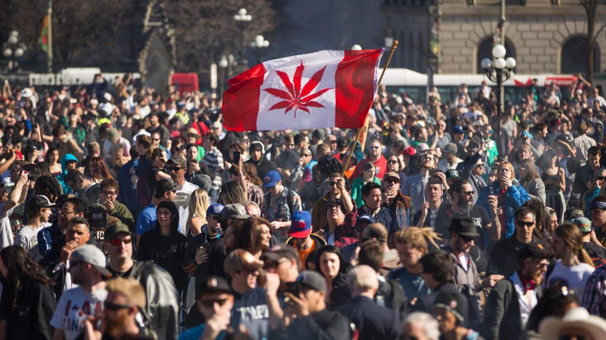 A rally marks National Marijuana Day on Parliament Hill in Ottawa on April 20.