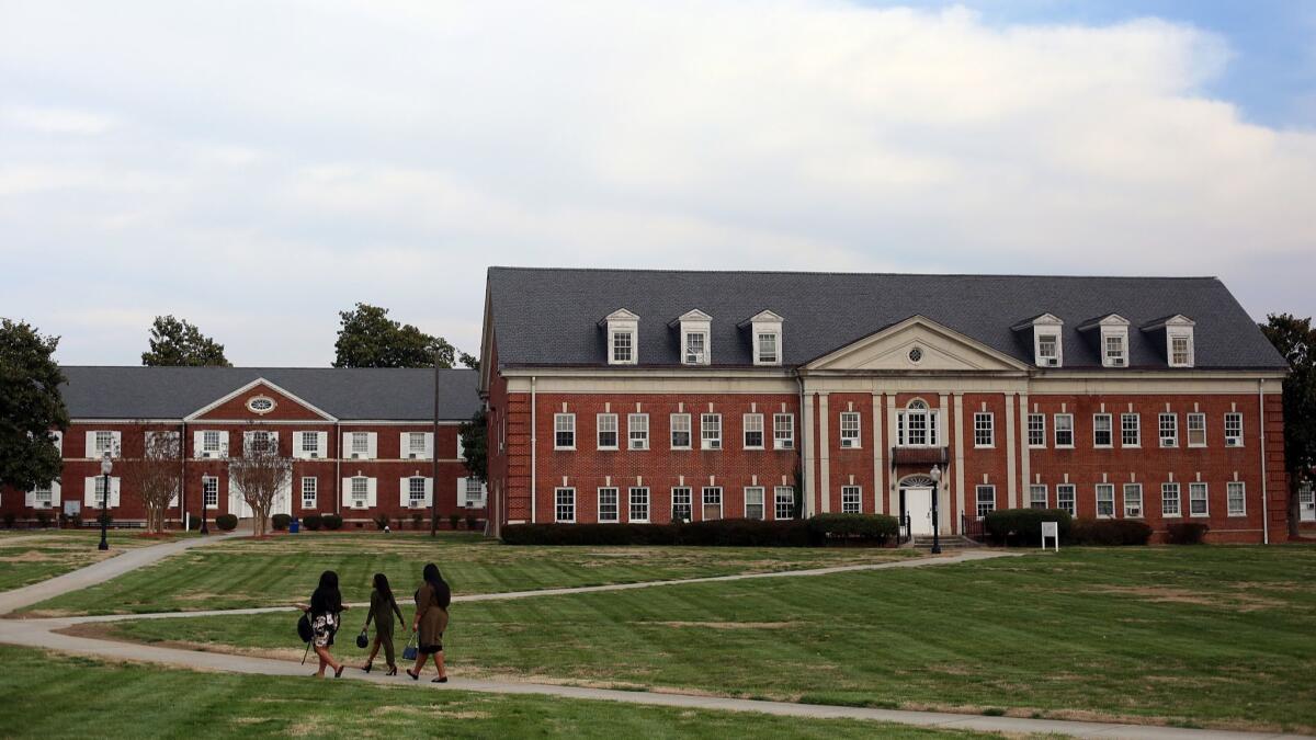 Students walk across the Bennett College campus in Greensboro. The school was founded in 1873 as a co-ed institution; in the 1920s, it became an all-women’s college. (Veasey Conway / For The Times)
