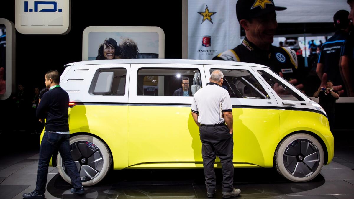 The Volkswagen ID Buzz electric concept, inspired by the hippie-era mini-bus.