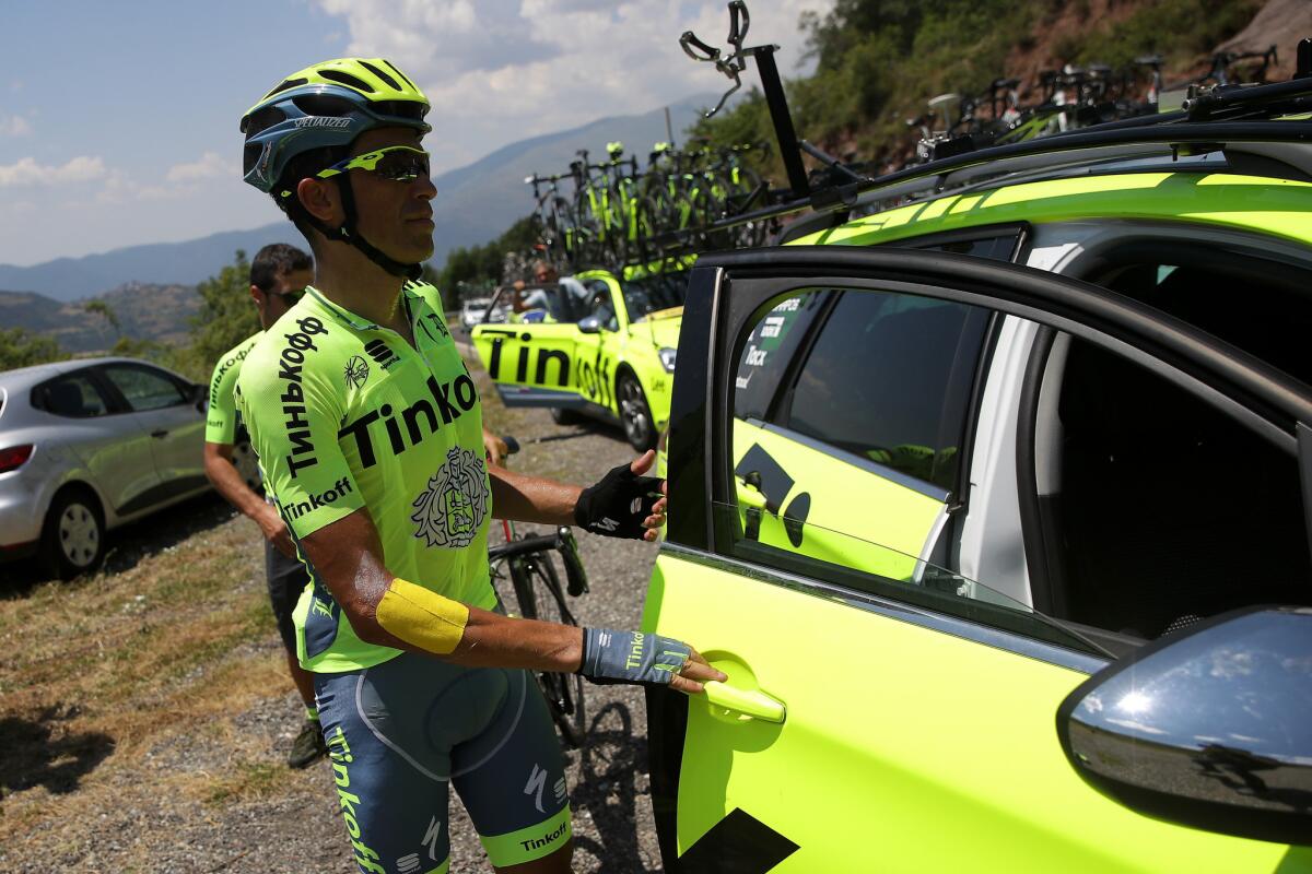 Alberto Contador abandons the 2016 Tour de France race during Stage 9 on July 10.