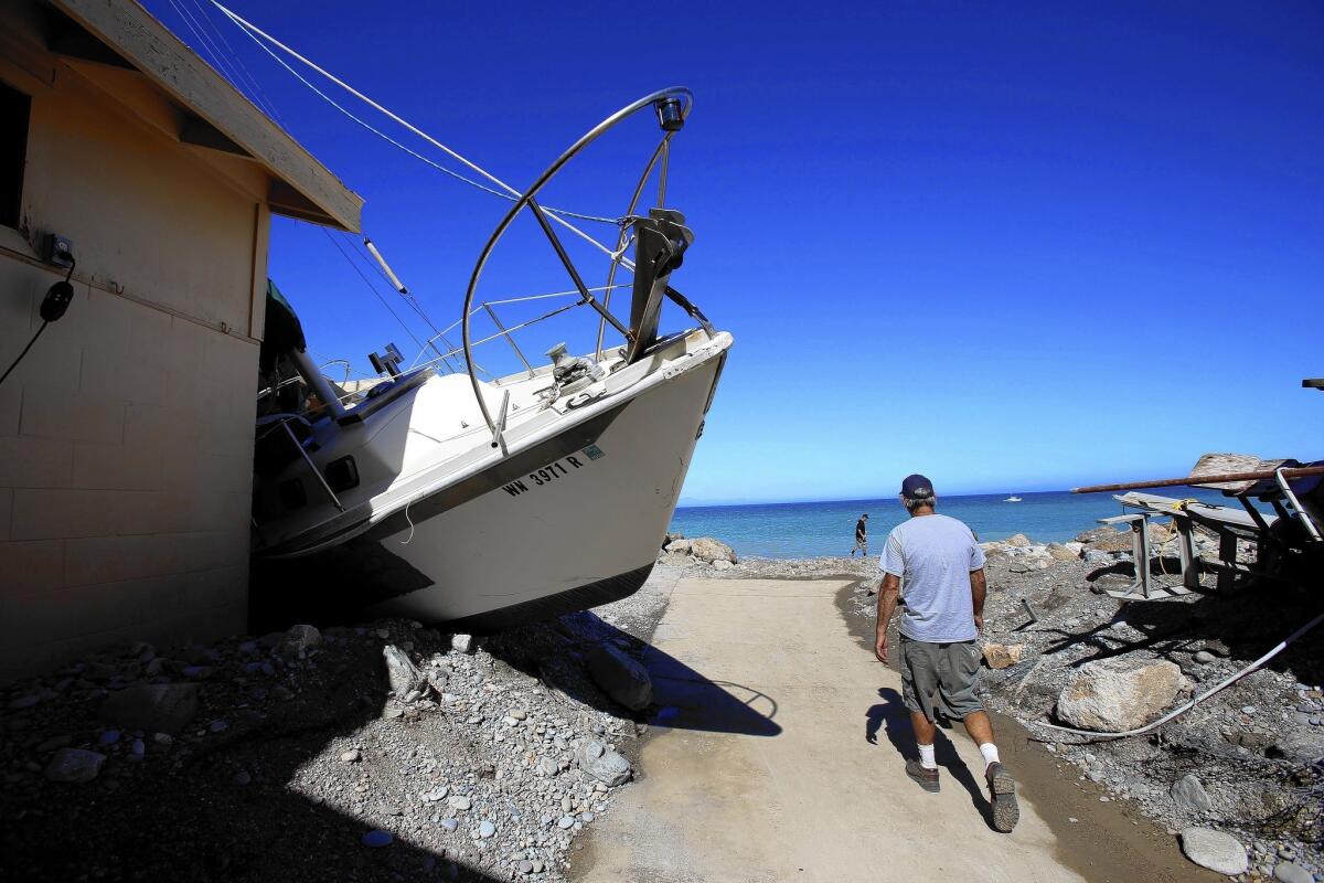 A sailboat leans on the Catalina Laundry on Pebbly Beach Road in Avalon.