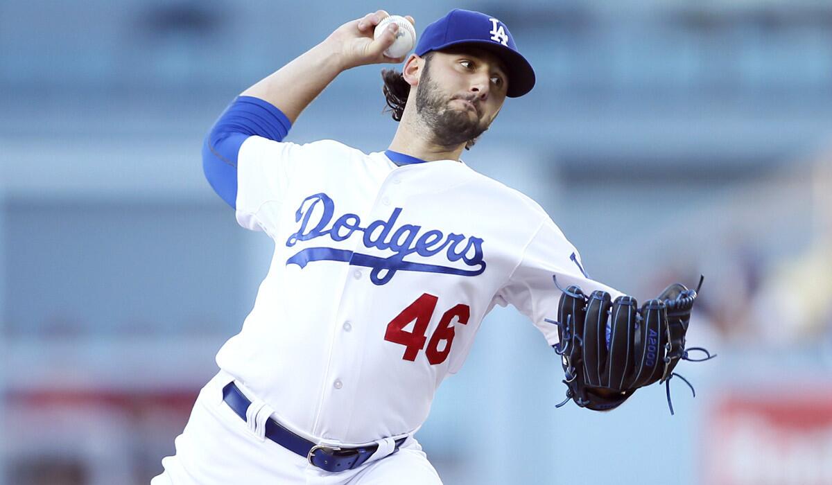 Dodgers starter Mike Bolsinger delivers a pitch against the Arizona Diamondbacks on Monday.