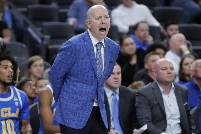UCLA head coach Mick Cronin yells at his players during the second half.