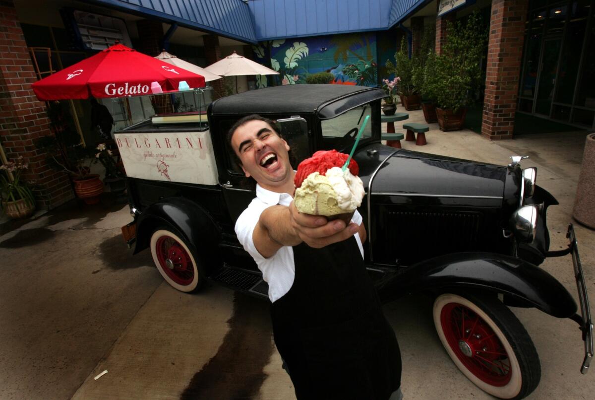 Leo Bulgarini, owner of Bulgarini Gelato in Altadena and Culver City, has opened a gelato and sorbetto cart at the Grand Central Market.