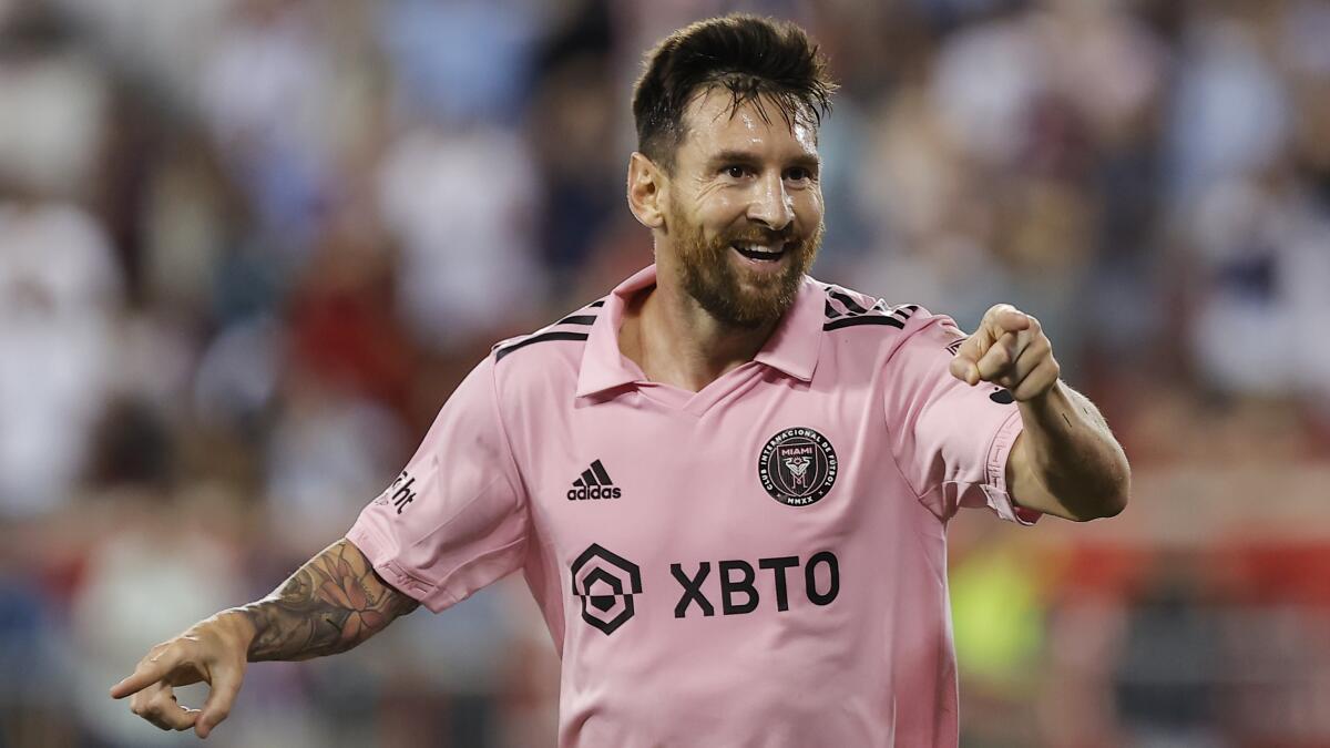 El argentino Lionel Messi festeja su tanto con el Inter Miami 