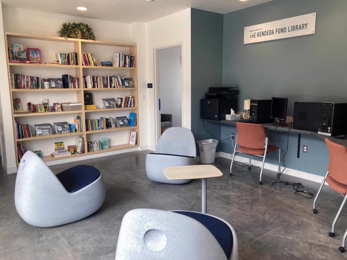 Haven’s Kendeda Fund Library includes computer workstations, a reading room, and meeting spaces for clients 