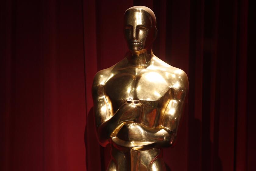 An Oscar statue at the motion picture academy's Samuel Goldwyn Theater in Beverly Hills.