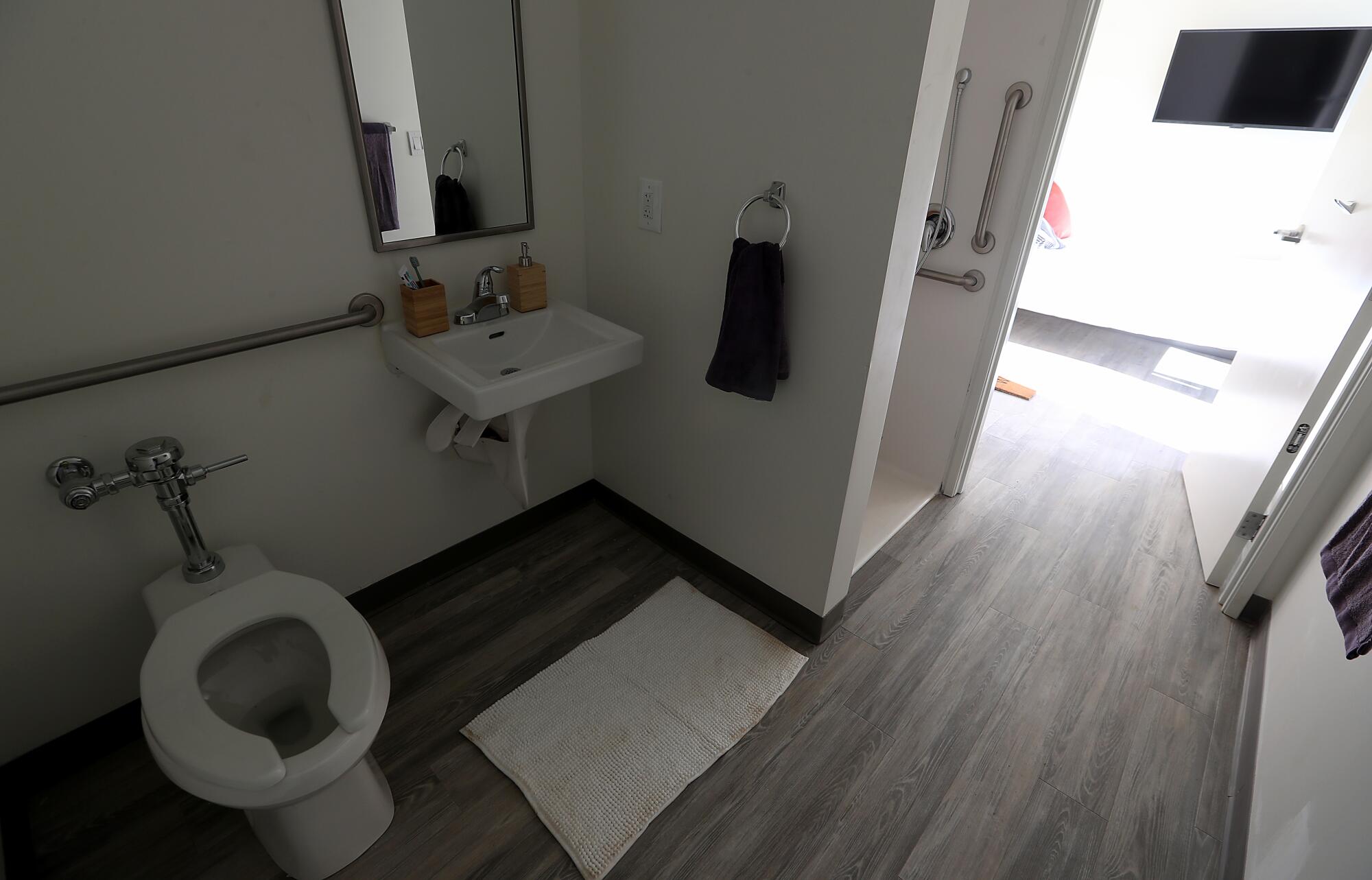 A bathroom in one of the housing units.  