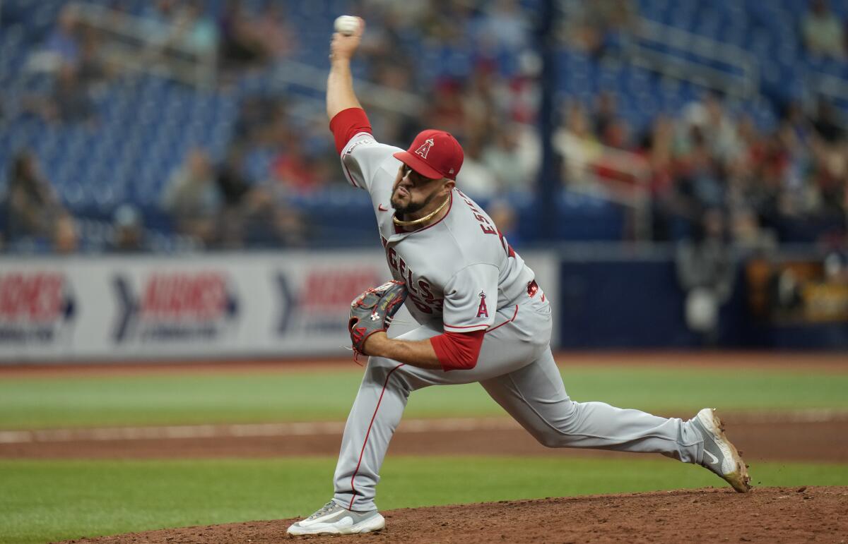 Angels relief pitcher Carlos Estévez against the Tampa Bay Rays.
