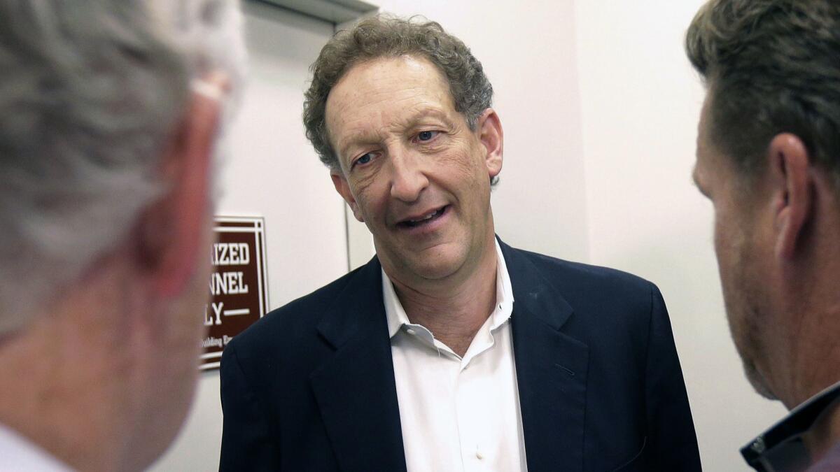 In this Monday, Oct. 5, 2015 file photo, San Francisco Giants president and CEO Larry Baer speaks to reporters after a news conference in San Francisco.