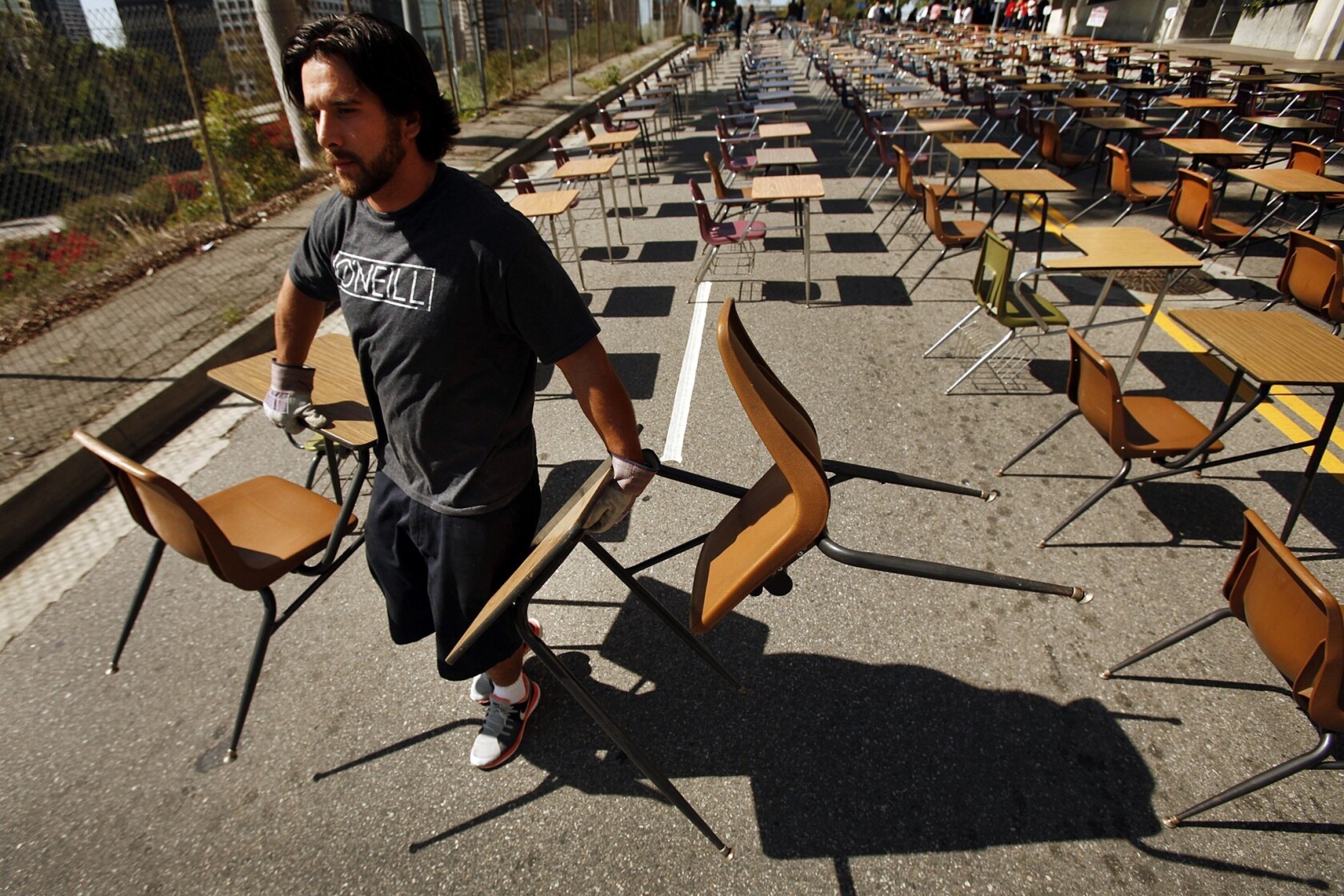 375 Desks Block Traffic Outside Lausd Office In Dropout Rate