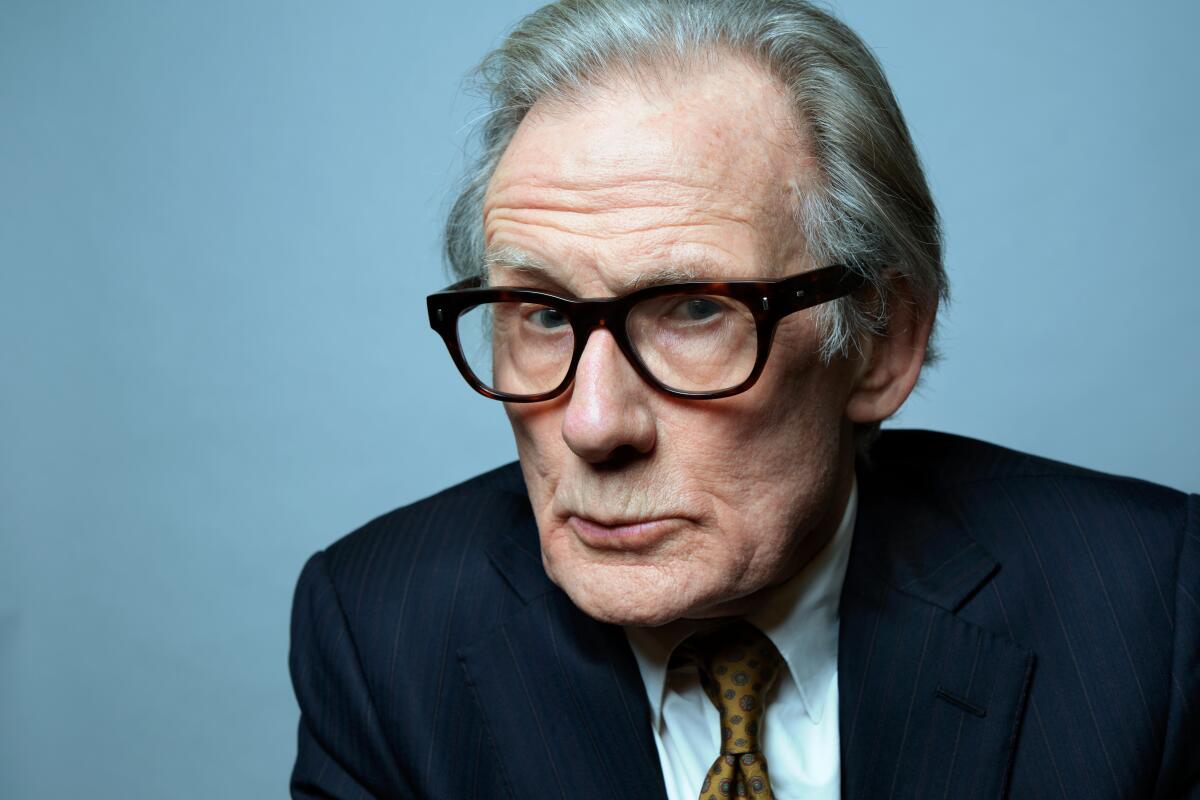 Actor Bill Nighy leans into a portrait.