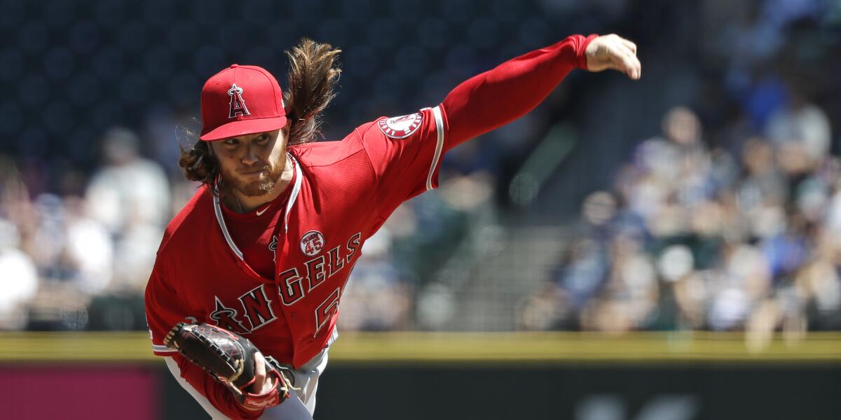 Angels starter Dillon Peters delivers during the first inning of a 9-3 victory over the Seattle Mariners.