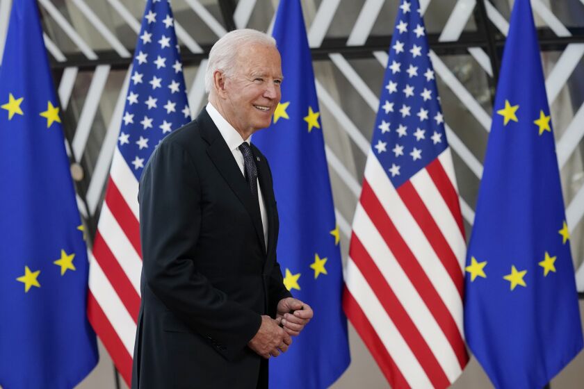 President Joe Biden arrives for the United States-European Union Summit at the European Council in Brussels, Tuesday, June 15, 2021. (AP Photo/Patrick Semansky)