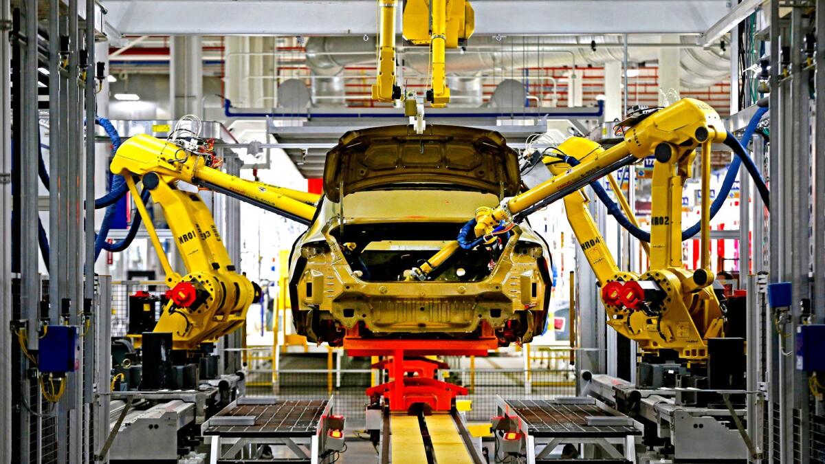 Automated robots building a Chrysler in Sterling Heights, Mich.