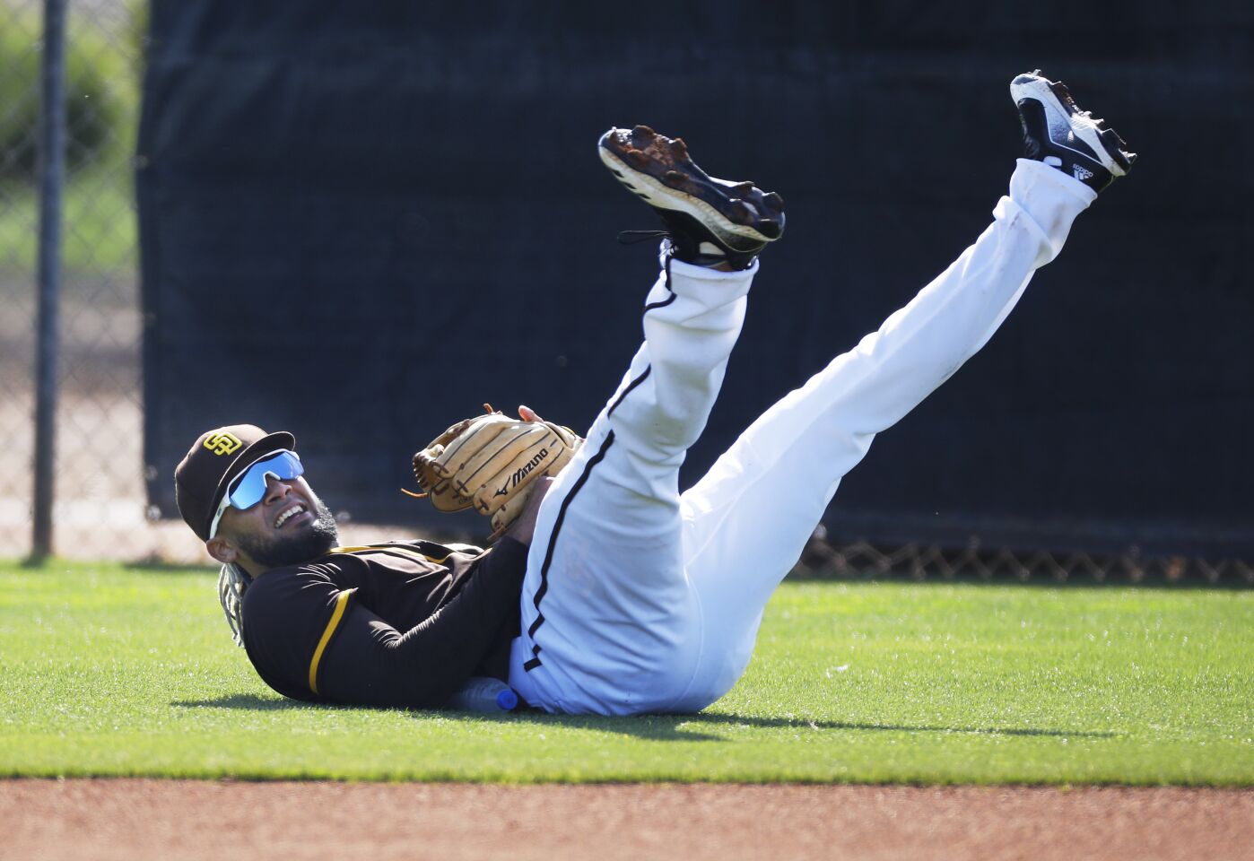 San Diego Padres Fernando Tatis. Jr makes a play during a spring training practice on Feb. 19, 2020.