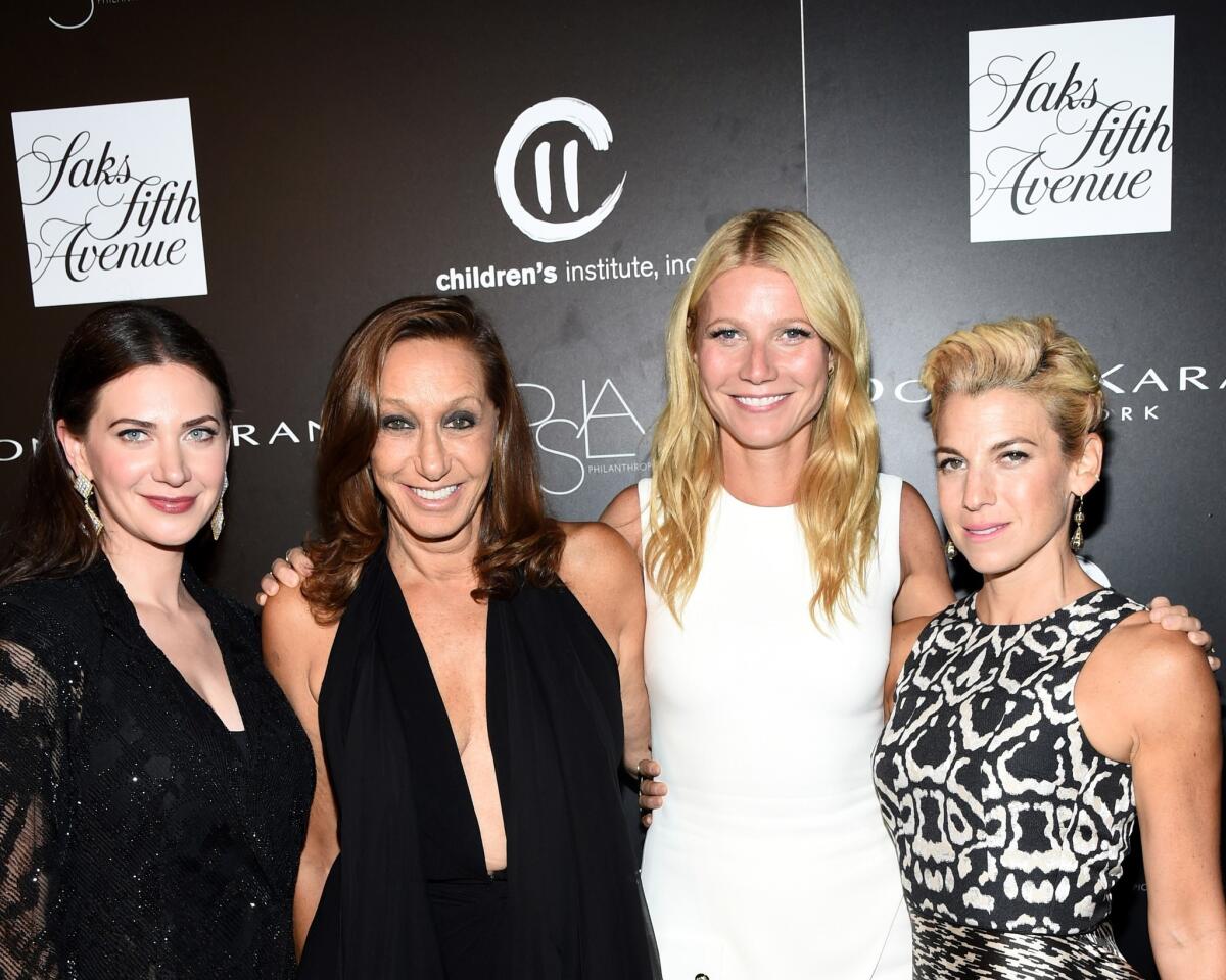 From left, Philanthropic Society Los Angeles founder Rochelle Gores Fredston, designer Donna Karan, actress Gwyneth Paltrow and Baby Buggy founder Jessica Seinfeld attend the Fifth Annual Autumn Party.