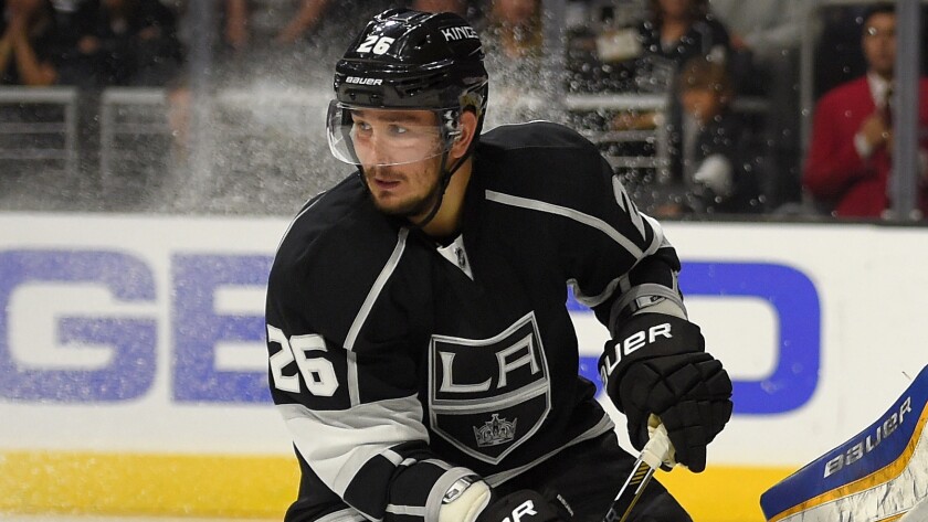 Kings defenseman Slava Voynov, now on suspension, skates during the team's 1-0 victory over the St. Louis Blues on Oct. 16.