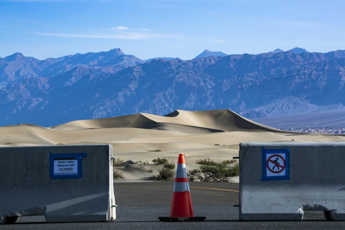 Mesquite Dunes in Death Valley National Park, closed because of the coronavirus.