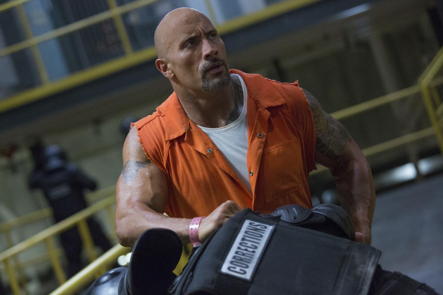 This image released by Universal Pictures shows Dwayne Johnson in "The Fate of the Furious." (Universal Pictures via AP)