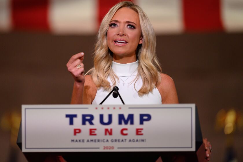White House Press Secretary Kayleigh McEnany addresses the Republican National Convention in Washington, DC.