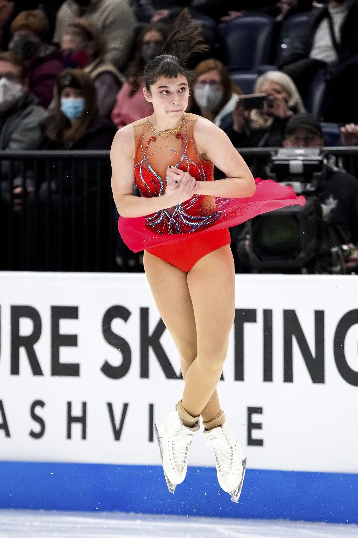 Alysa Liu skates in the ladies short program event during the U.S. Figure Skating Championships in Nashville, Tenn., Thursday, Jan. 6, 2022. (Andrew Nelles/The Tennessean via AP)