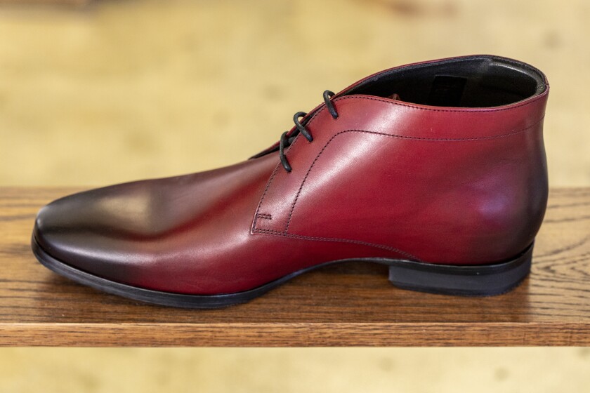 The Striker Chukka in Spanish red on display at Wolf & Shepherd