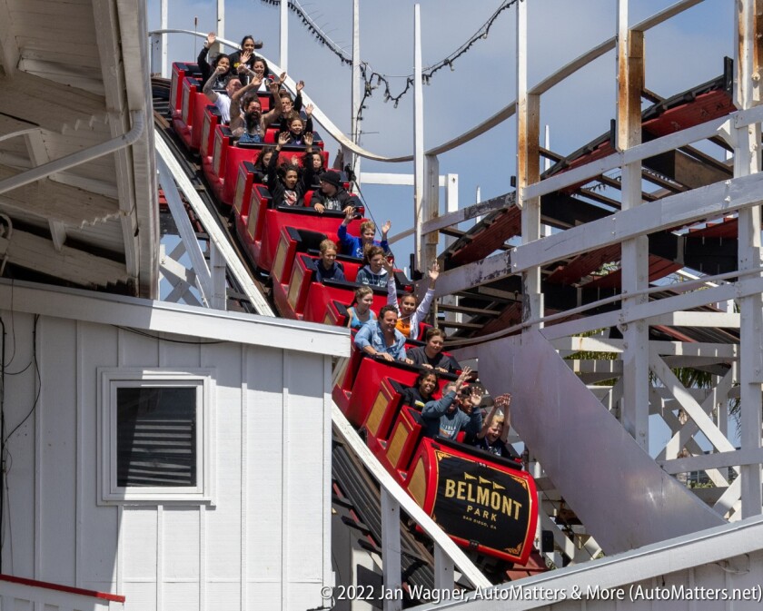 Giant Dipper wooden roller coaster at Belmont Park