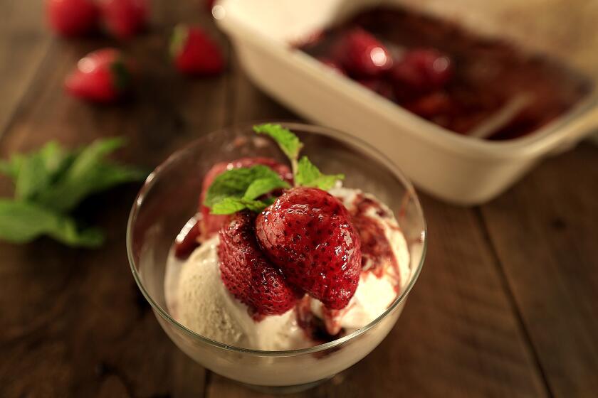 Ruth Reichl's roasted winter strawberries with ice cream from her new book entitled "Ruth Reichl: My Kitchen Year."