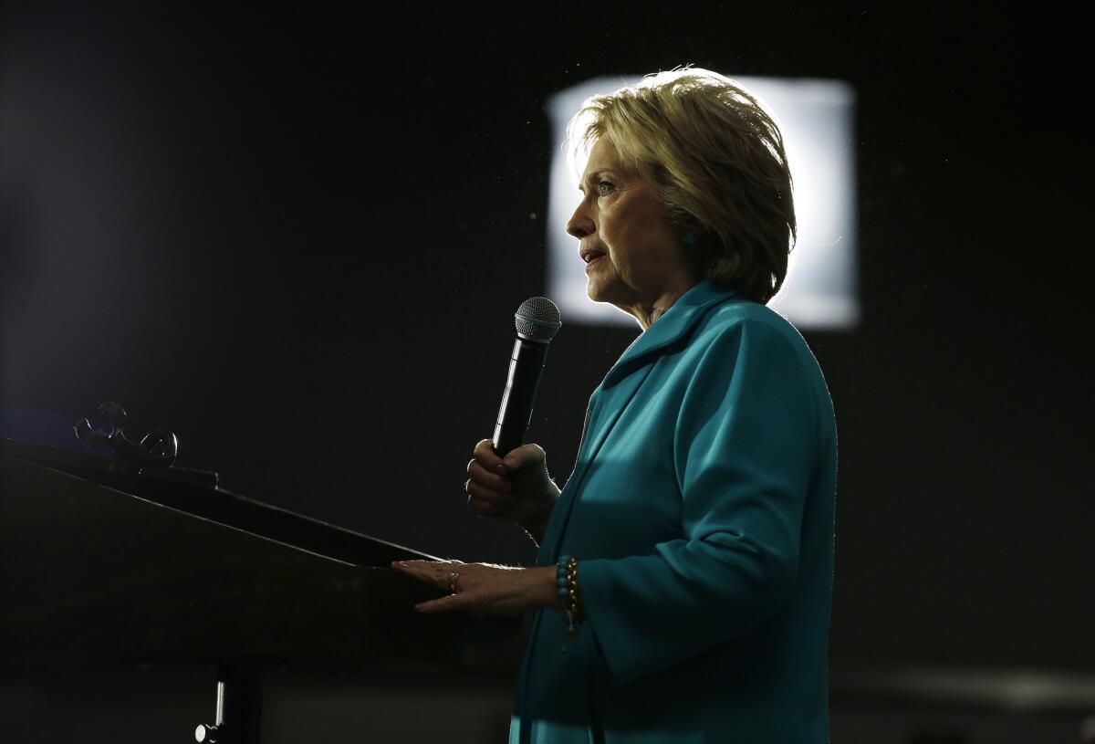Hillary Clinton speaks at an International Brotherhood of Electrical Workers training center May 24 in Commerce.