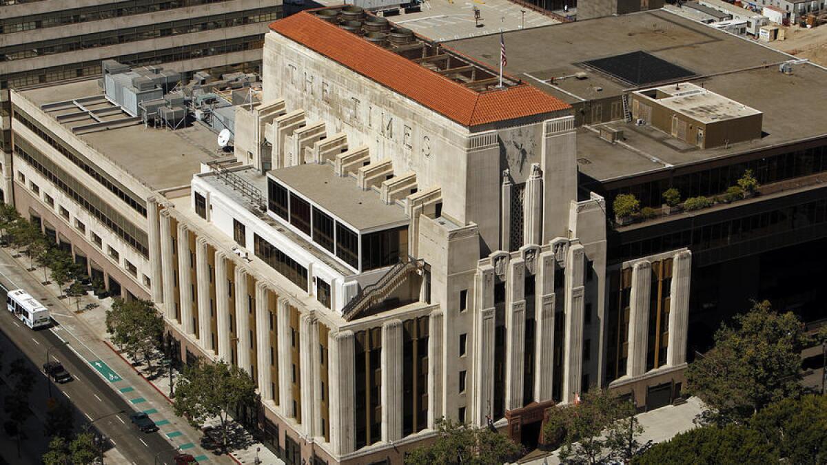 The L.A. Times building in downtown Los Angeles.