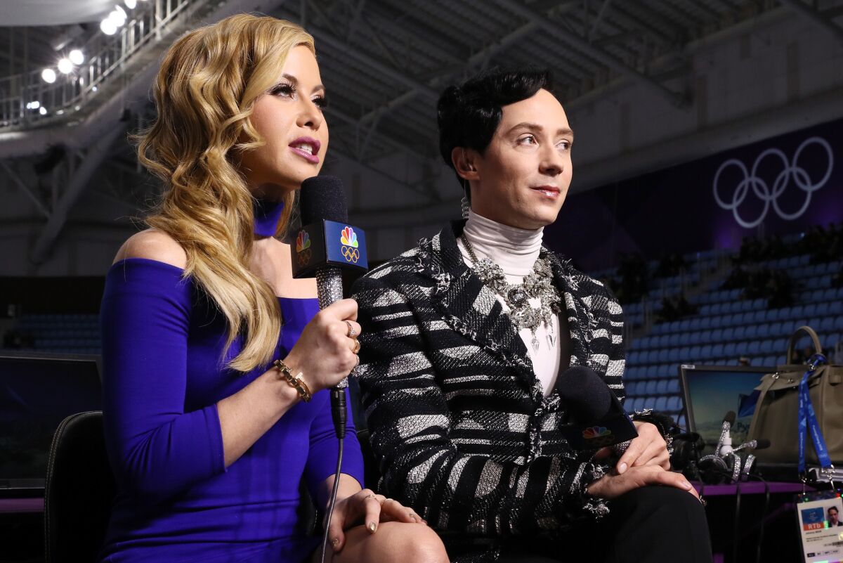 Figure skating commentators Tara Lipinski and Johnny Weir will host NBC's prime-time broadcast of the Winter Olympics closing ceremony.