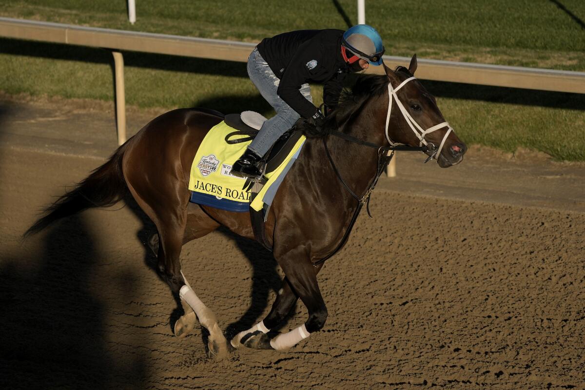 Kentucky Derby entrant Jace's Road works out at Churchill Downs on Wednesday.