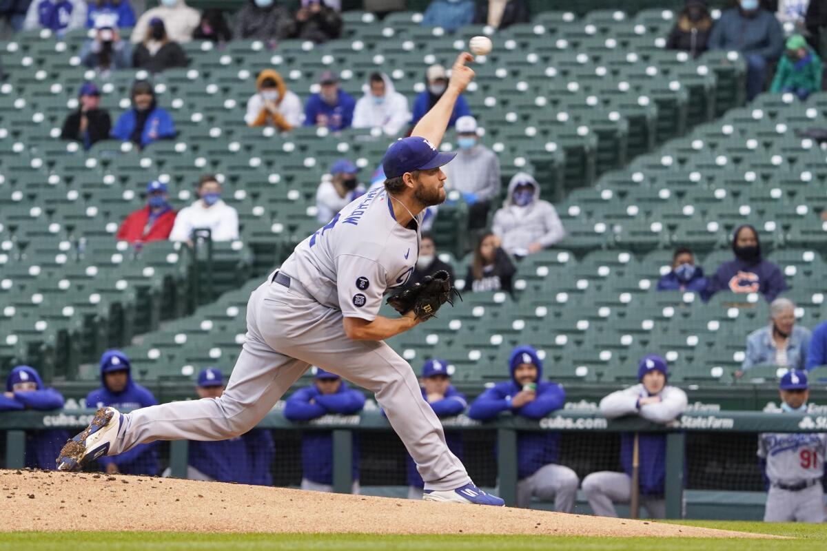 Clayton Kershaw pitches against the Chicago Cubs.