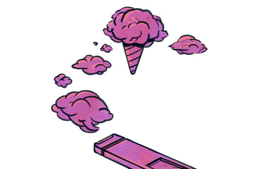 illustration of an e-cigarette with cotton-candy shaped smoke