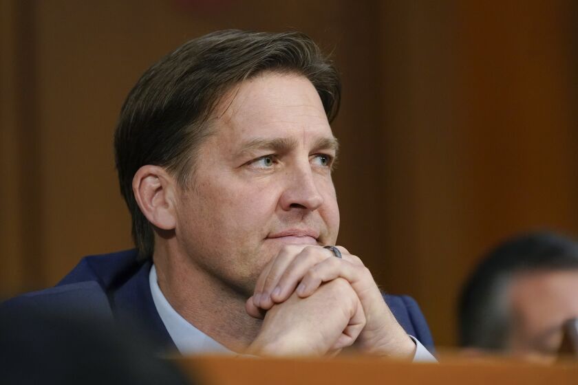FILE - Sen. Ben Sasse, R-Neb., listens during a confirmation hearing for Supreme Court nominee Ketanji Brown Jackson before the Senate Judiciary Committee on Capitol Hill in Washington, Wednesday, March 23, 2022. Sasse is the sole finalist to become the president of the University of Florida, the school said Thursday, and the GOP senator has indicated that he will take the job. That means he could resign in the coming weeks. (AP Photo/Alex Brandon, File)