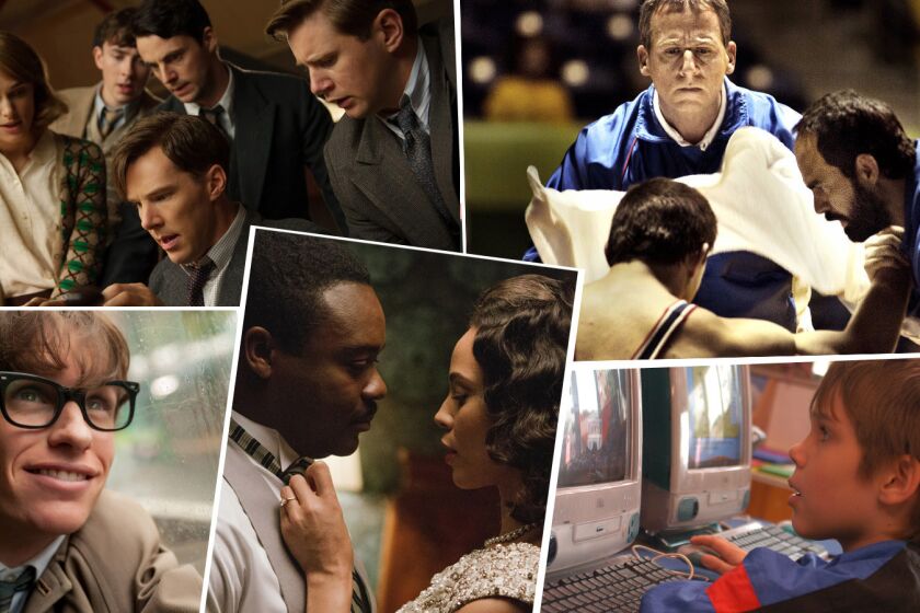The Golden Globe nominees for motion picture drama, clockwise from top left: "The Imitation Game," "Foxcatcher," "Boyhood," "Selma" and "The Theory of Everything."