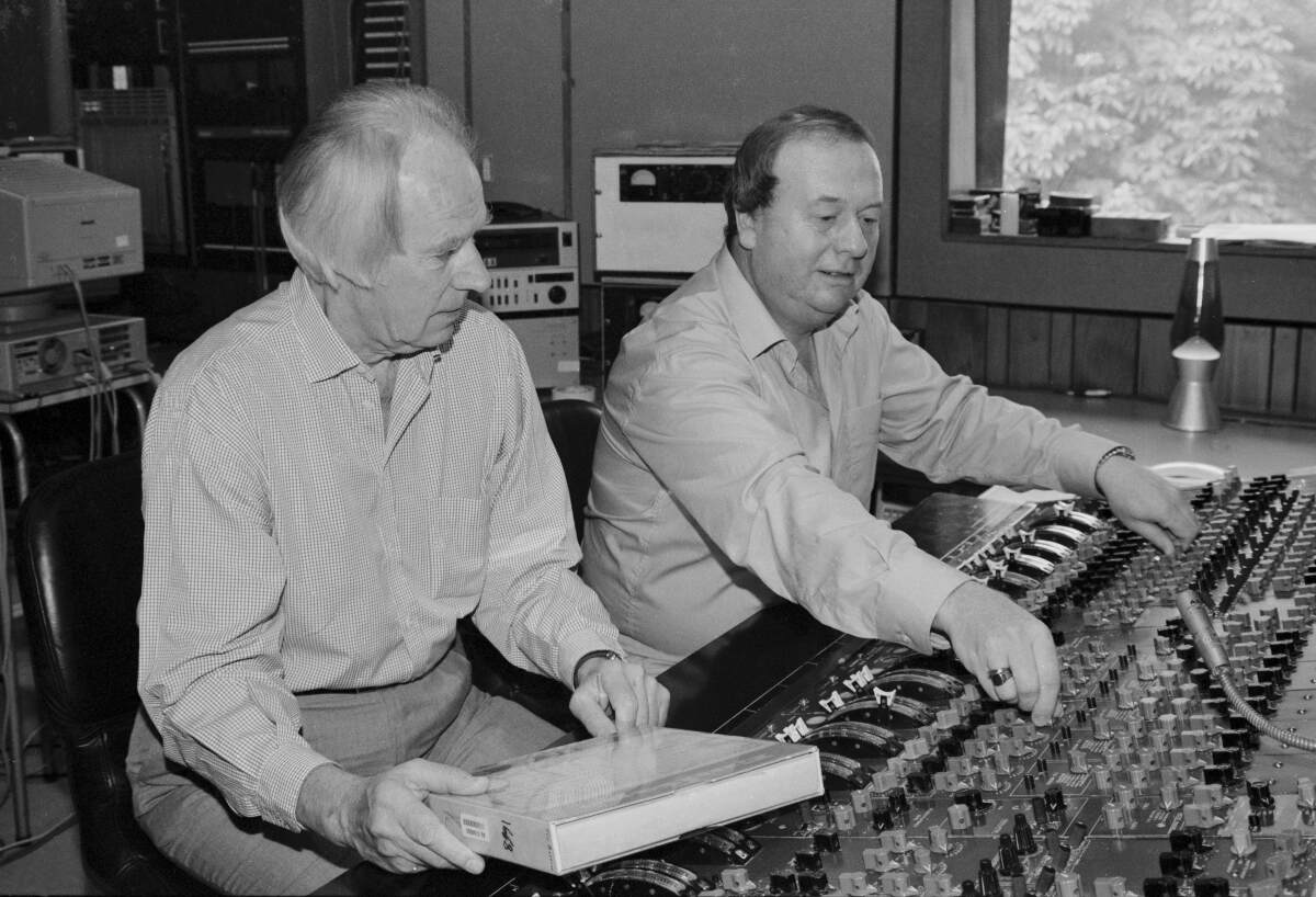 Beatles producer George Martin and recording engineer Geoff Emerick