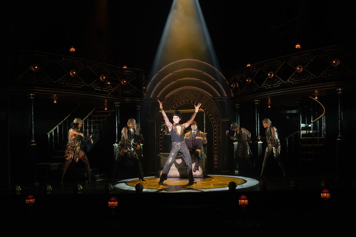 Lincoln Clauss, center, as the Emcee in the Old Globe production of "Cabaret."