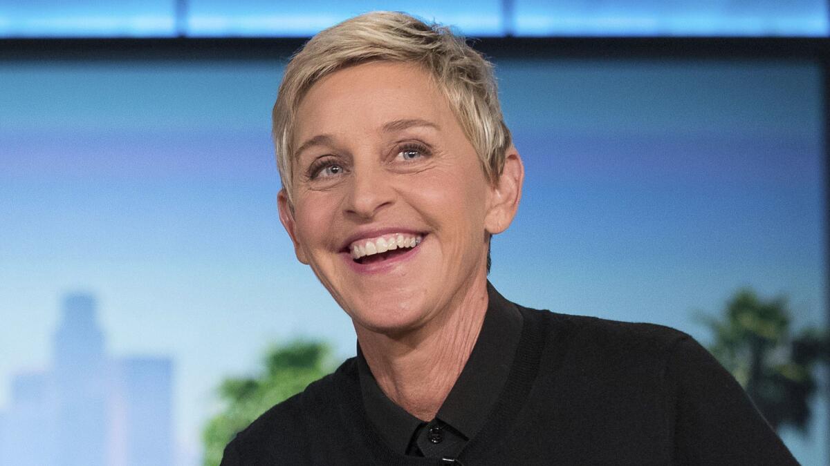 Ellen Degeneres appears during a commercial break at a taping of "The Ellen Show" in Burbank.
