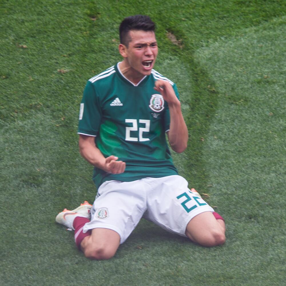 Hirving Lozano of Mexico celebrates a goal during the Russia 2018 World Cup Group F football match.
