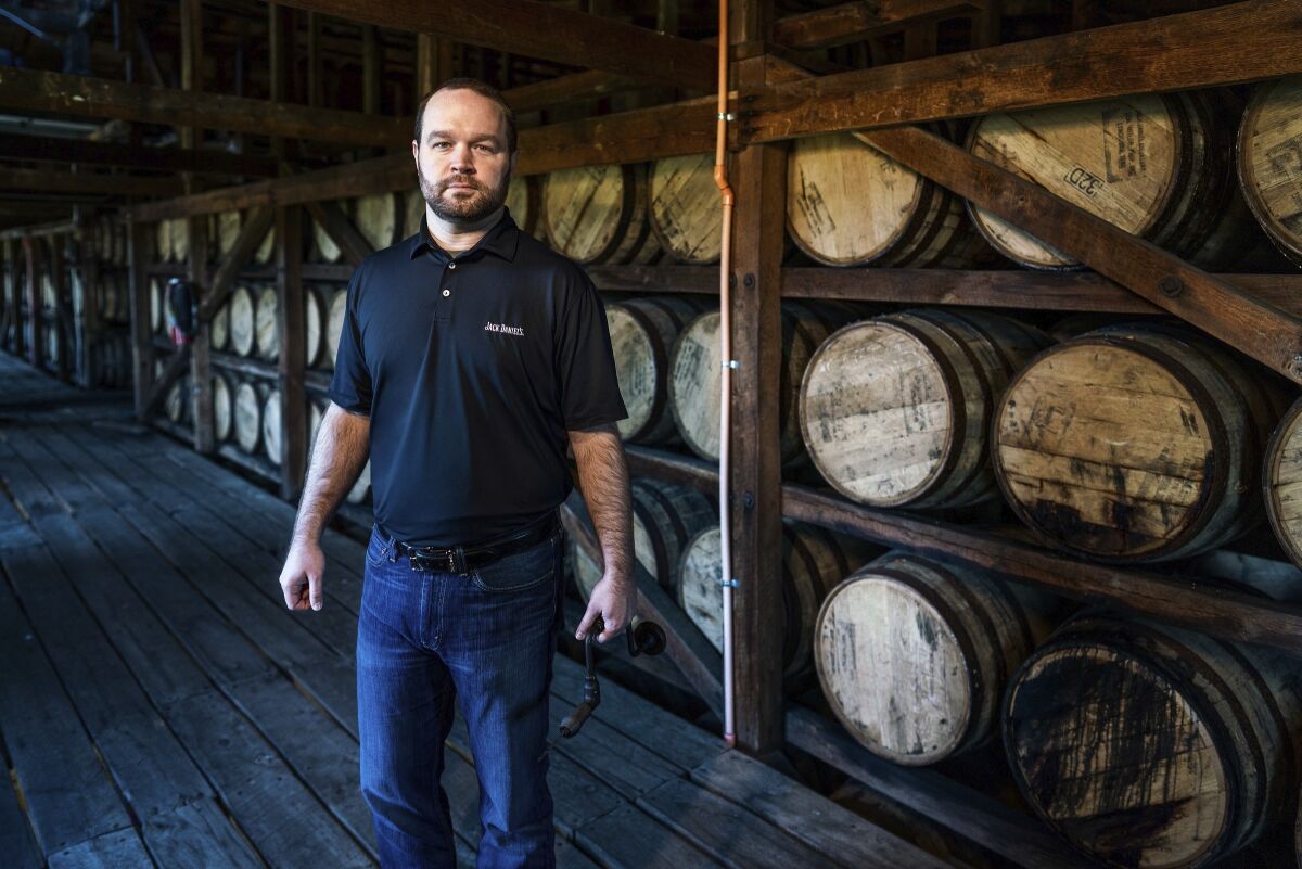 This photo provided by Brown-Forman Corporation/Lack Daniel Distillery shows Chris Fletcher, the new master distiller at Jack Daniel's. The Tennessee distillery introduced Fletcher as master distiller for the flagship brand of Kentucky-based Brown-Forman Corp., on Wednesday, Oct. 7, 2020. Fletcher spent six years as assistant master distiller and assumes the top role following Jeff Arnett's departure after 12 years of leading the powerhouse brand. (Ed Rode/Brown-Forman Corporation/Lack Daniel Distillery via AP)