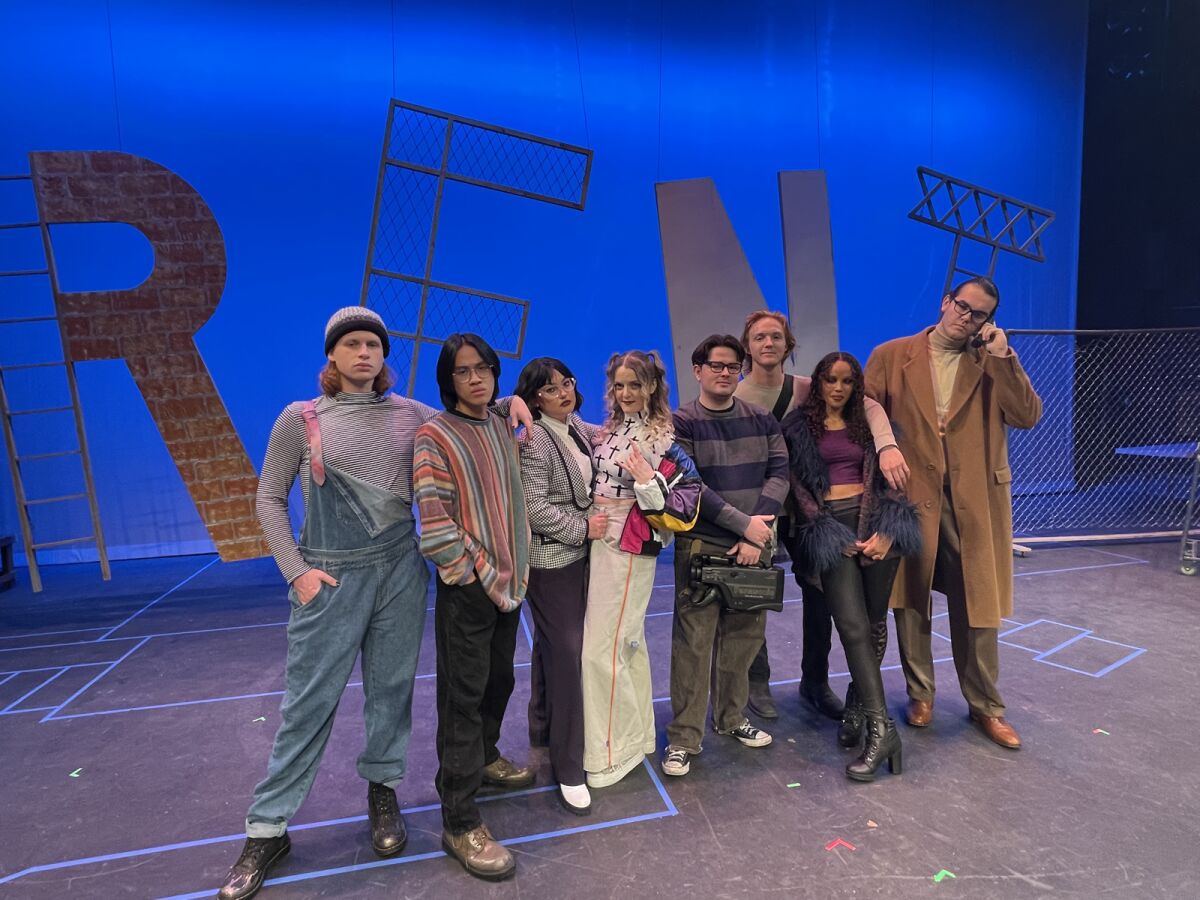 Seven actors in a row for Palomar College's production of "Rent."