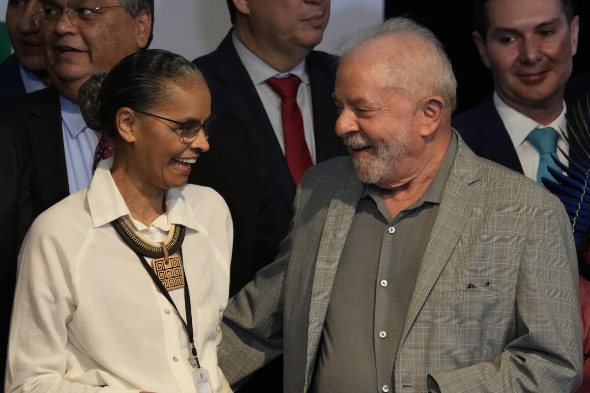 Brazil's President-elect Luiz Inacio Lula da Silva and Environment Minister Marina Silva.